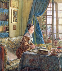 Young Girl Painting by English School